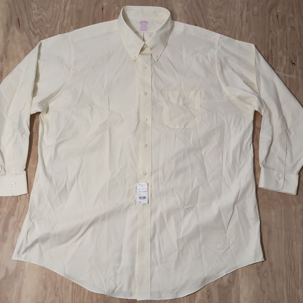 NWD Brooks Brothers 1818 Regent Button Down Mens‎ 18 34 Pale Yellow 100% Supima